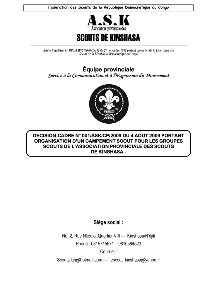 Quiz : Règlement de Camp (Décision-Cadre n° 001/ASK/CP/2009)